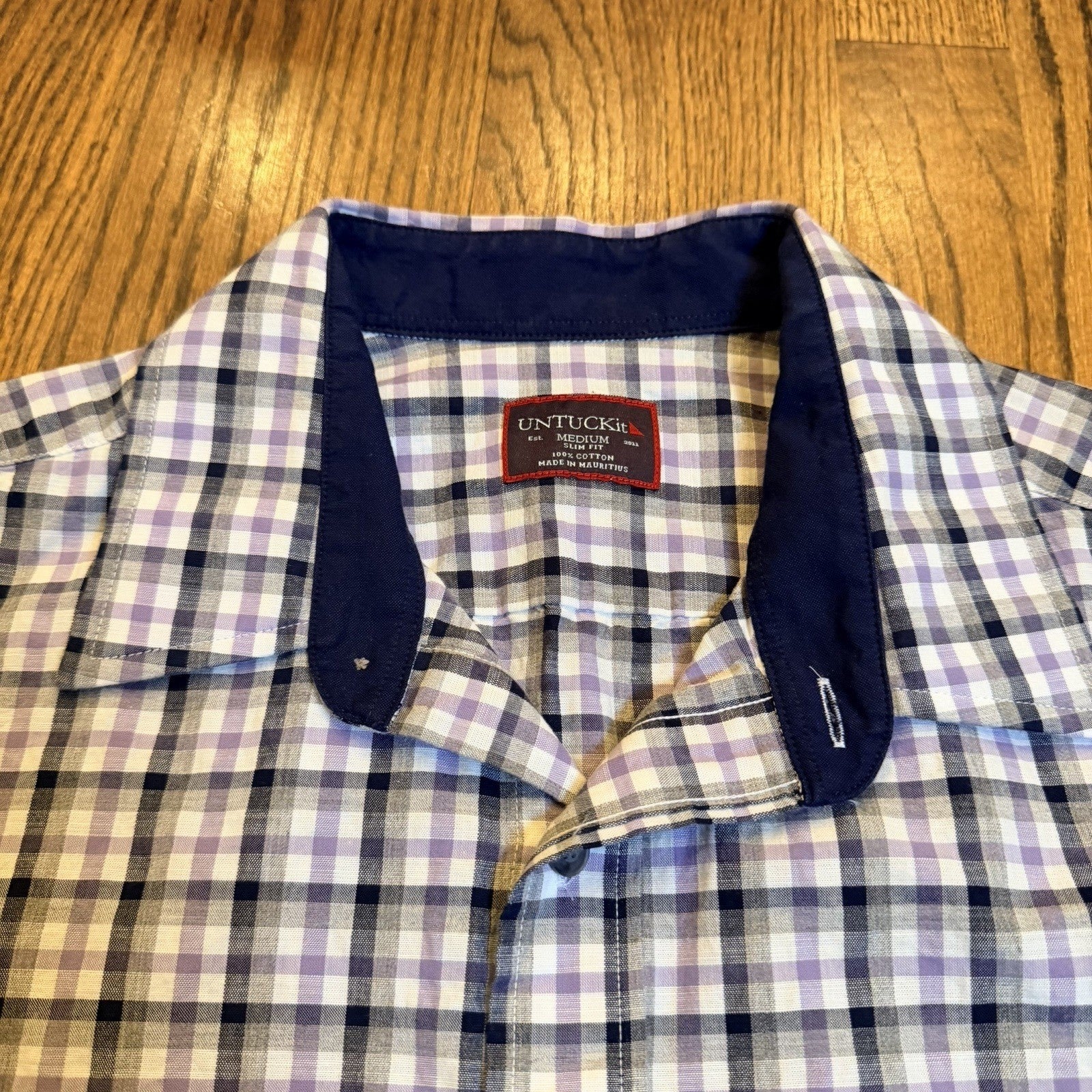 UNTUCKit Cecio Slim Fit Plaid Button Down Shirt Medium Purple Navy