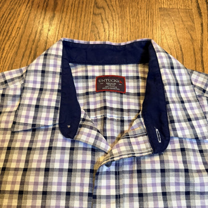 UNTUCKit Cecio Slim Fit Plaid Button Down Shirt Medium Purple Navy