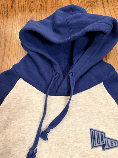 Hurley Varsity Hoodie Men’s Small Blue Gray Raglan Pullover Sweatshirt
