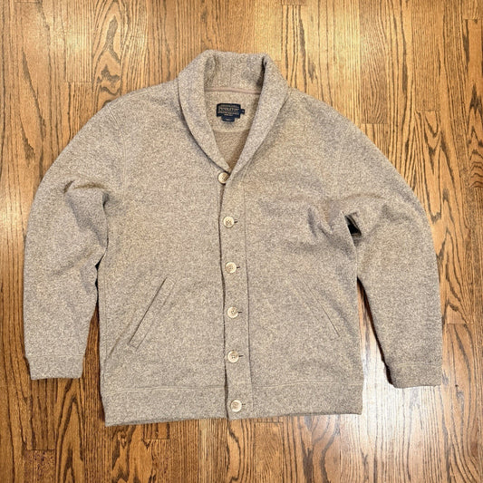 Pendleton Shawl Collar Cardigan Sweater Elbow Patches Medium Oatmeal Tan Grandpa