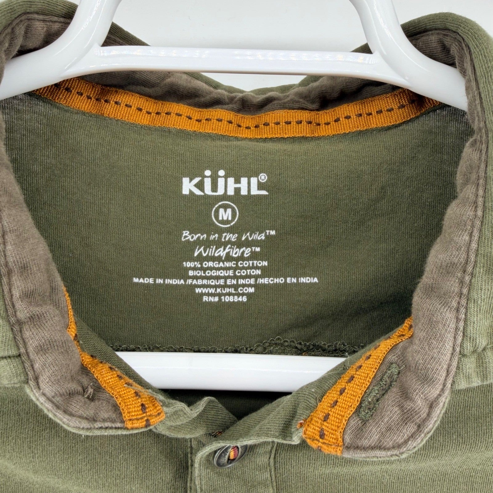 KUHL Wildfibre Polo Shirt Mens Medium Olive Green Organic Cotton Hiking 7242