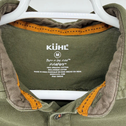 KUHL Wildfibre Polo Shirt Mens Medium Olive Green Organic Cotton Hiking 7242