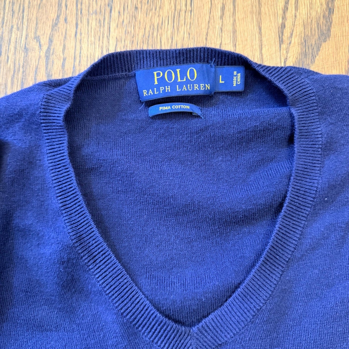Polo Ralph Lauren Pima Cotton V-Neck Sweater Pony Logo Large Navy Blue