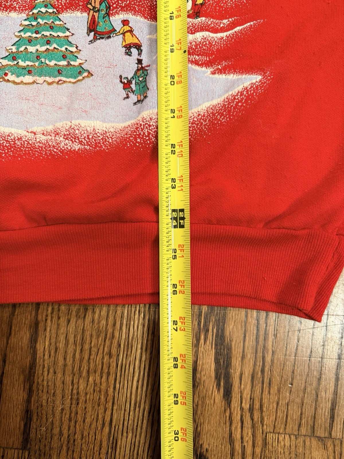 Vintage holiday Village crewneck-women’s XL-Red Christmas Winter Scene-80s