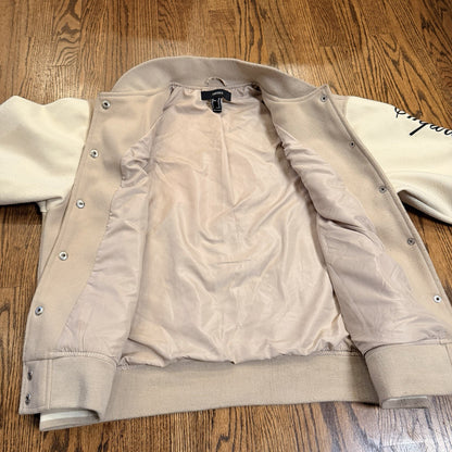 New York 1982 Empire State Varsity Bomber Jacket - Forever 21 - Tan - Size XS