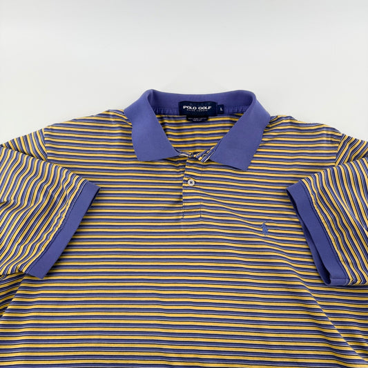 Polo Golf Ralph Lauren Striped Pima Cotton Polo Shirt Large Purple Yellow Mens