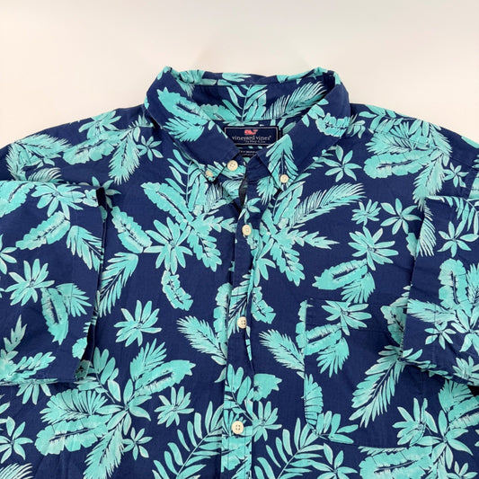 Vineyard Vines Slim Fit Murray Shirt Tropical Floral SS Button Down XL Blue Teal