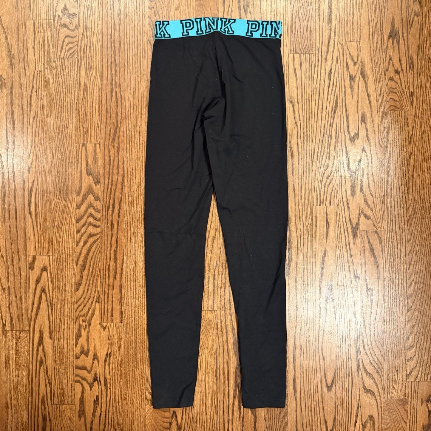 Victoria’s Secret PINK Yoga Pants Women’s S Black Leggings Teal Logo Waistband