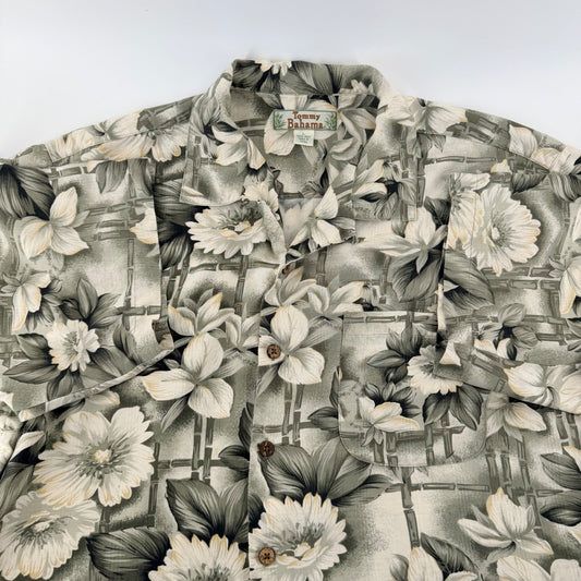 Tommy Bahama Silk Hawaiian Camp Shirt Floral Bamboo Tropical Sage L