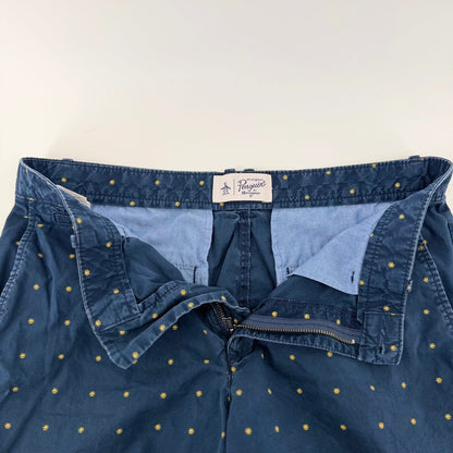 Original Penguin Chino Shorts Navy Blue Embroidered Micro Pattern 31 Mens Cotton