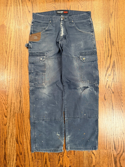 Wrangler Riggs Workwear Ripstop Pants 31x30 Blue Distressed Carpenter