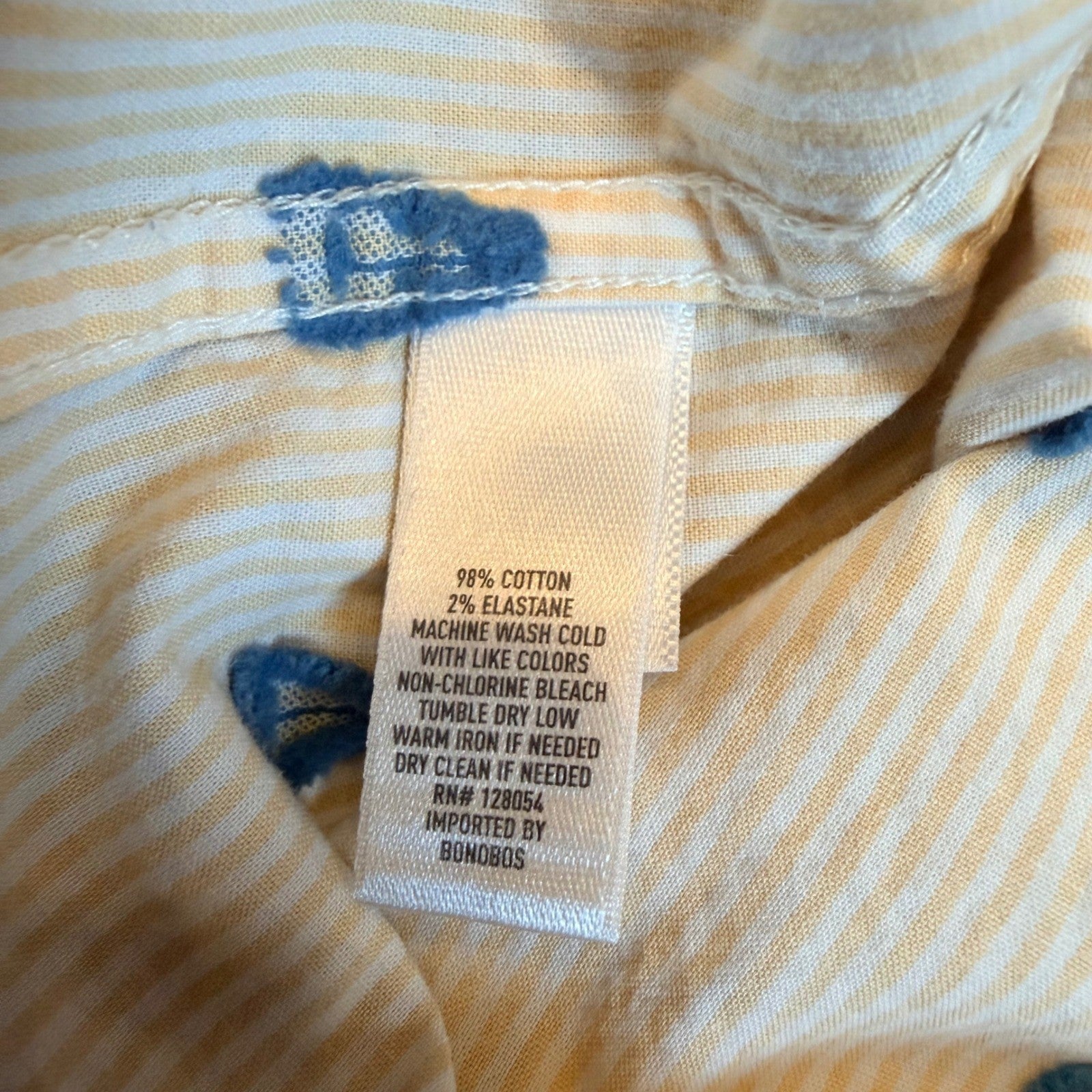 Bonobos Riviera Stretch Shirt Sailboat Embroidered XL Long Yellow Pinstripe AOP