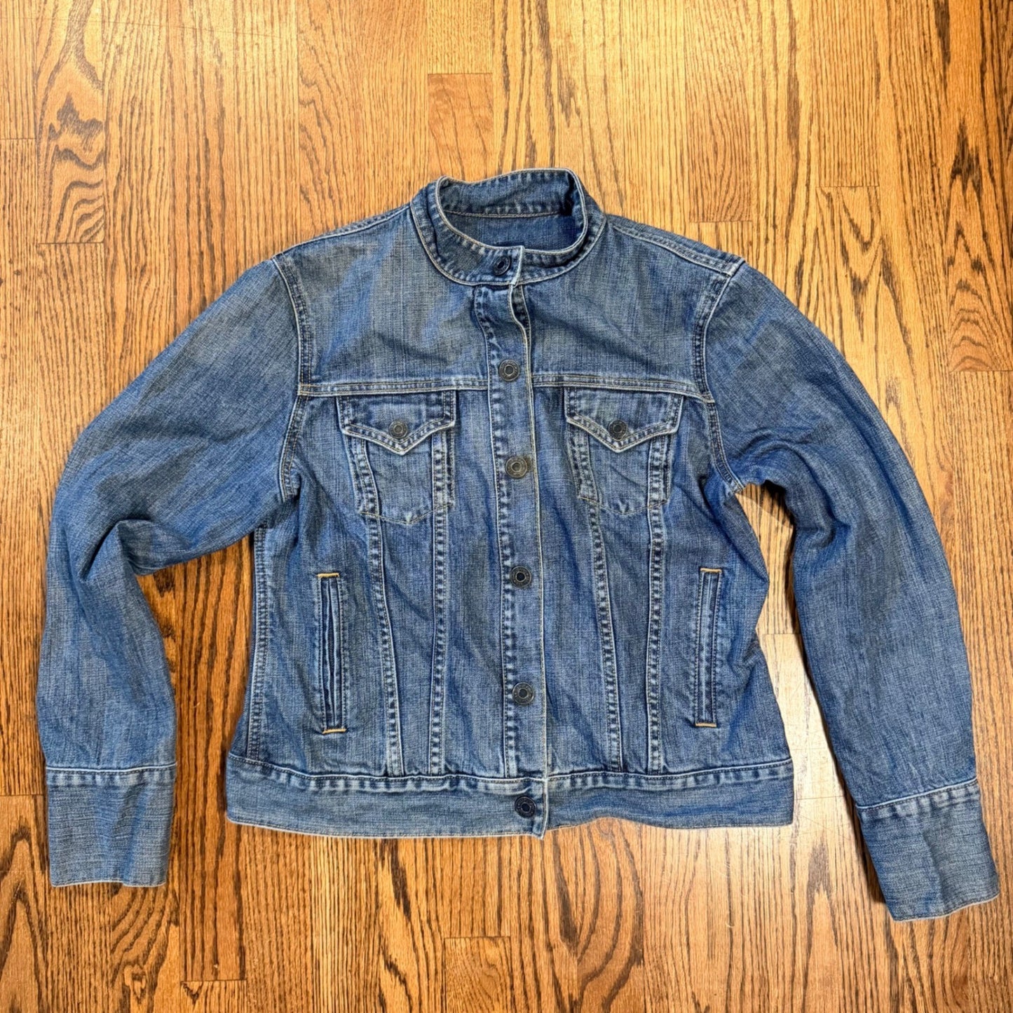 Vintage Gap Denim Jacket Mandarin Collar Snap Front Size M Medium Wash Blue