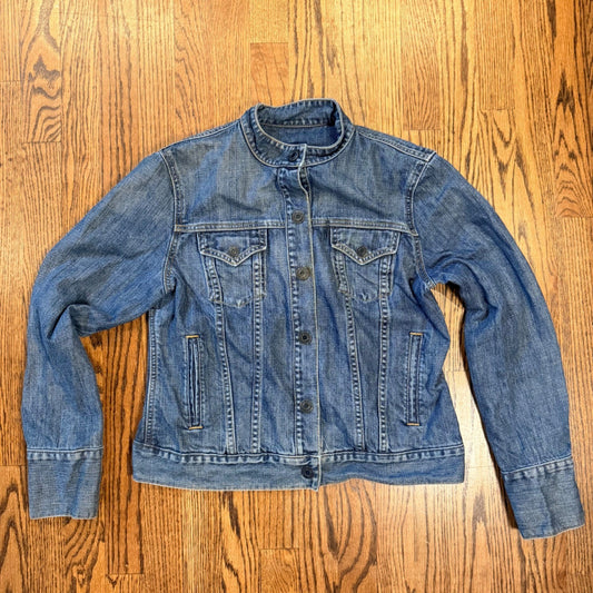 Vintage Gap Denim Jacket Mandarin Collar Snap Front Size M Medium Wash Blue