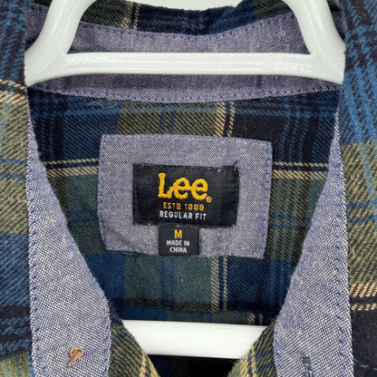 Lee Regular Fit Flannel Shirt Plaid Long Sleeve Workwear Casual Med Blue Olive
