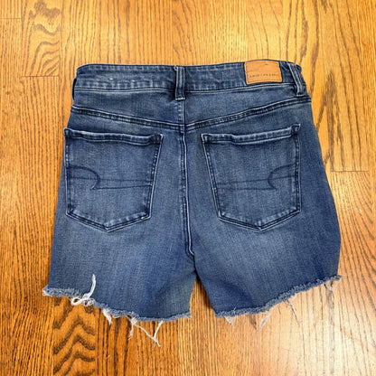 American Eagle Super Stretch Denim Shorts Raw Hem Size 6 Short Blue