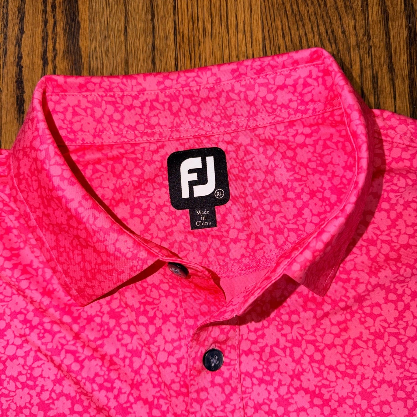 FootJoy Saratoga National Golf Club Floral Polo Shirt XL Pink Performance Preppy