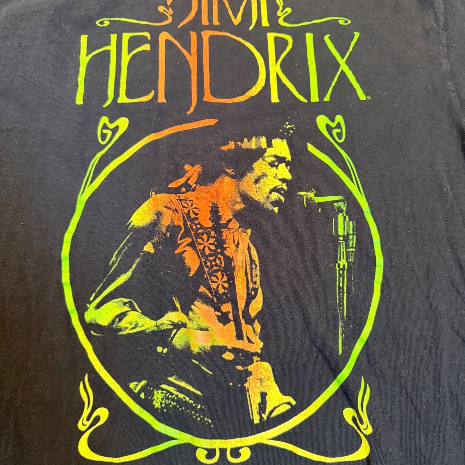 Authentic Jimi Hendrix Graphic T-Shirt Neon Psychedelic Portrait Small Black