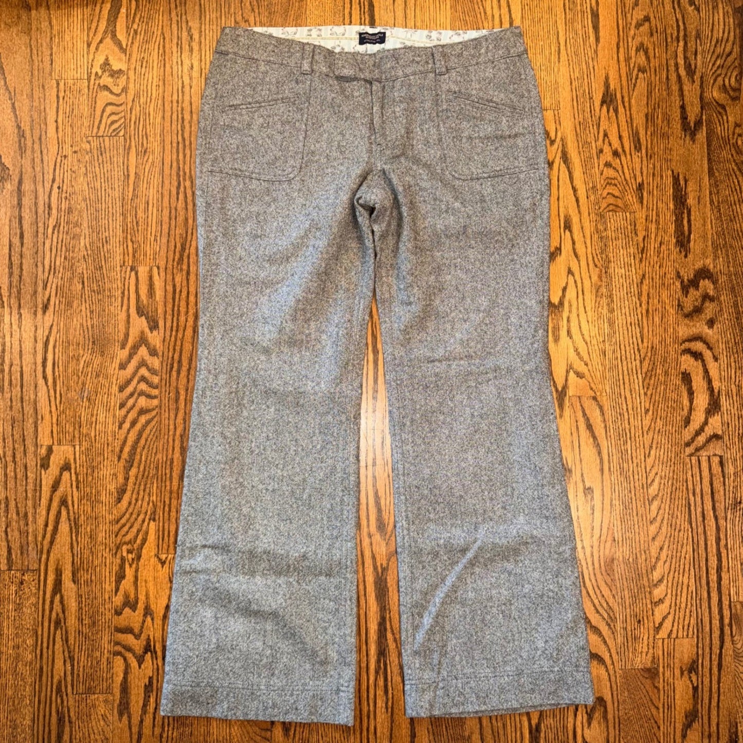 American Eagle Wool Blend Tweed Wide Leg Trousers Sz 14 Gray Herringbone Preppy