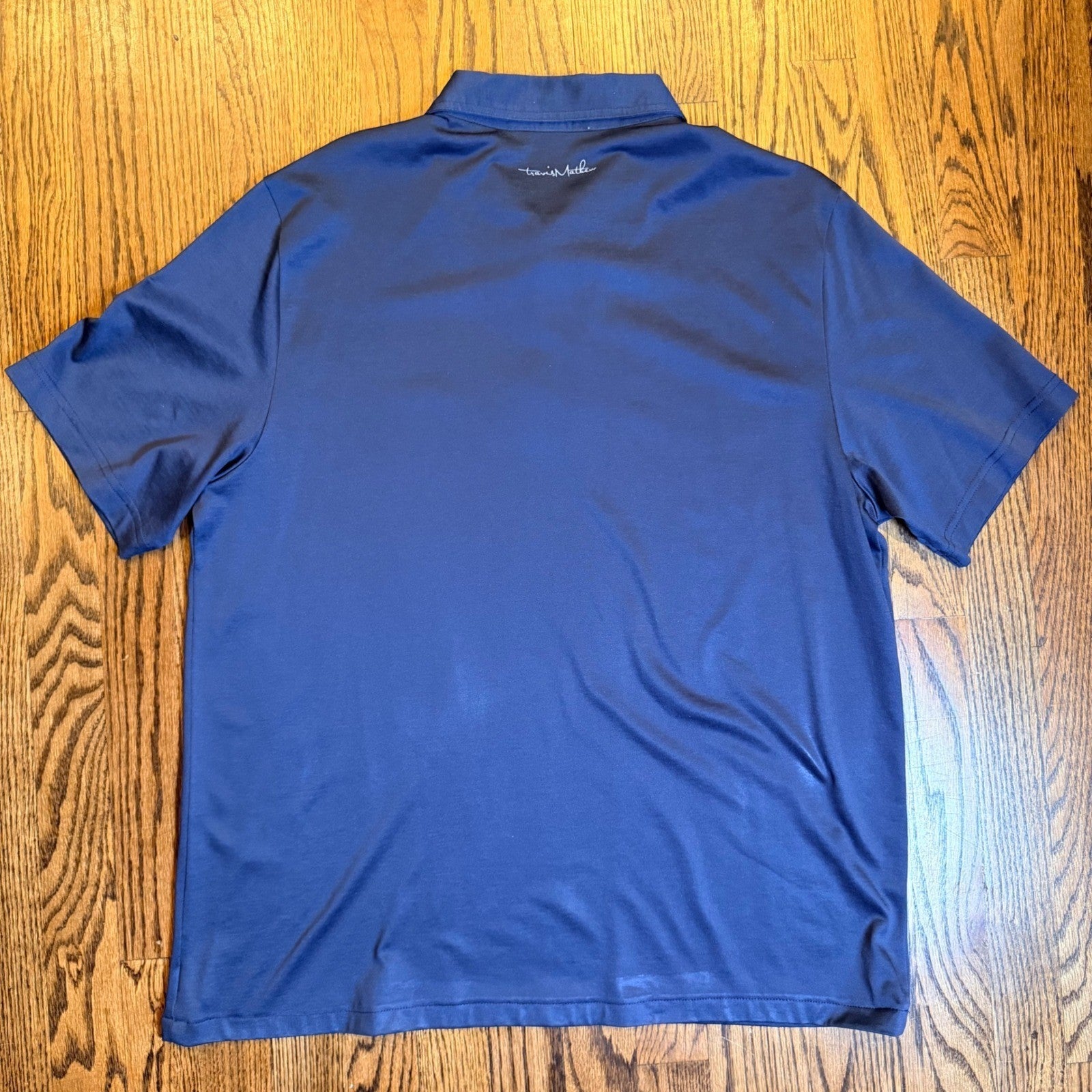Travis Mathew Performance Golf Polo Shirt Chest Stripe XL Navy Blue Preppy