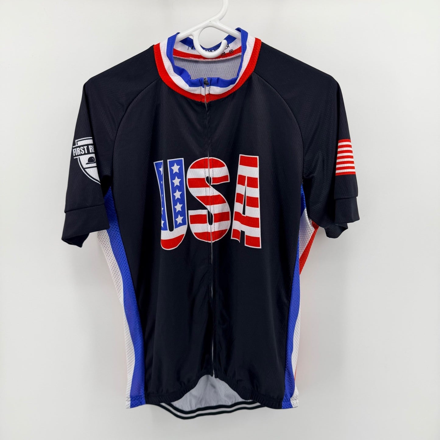 Unbranded First Responders USA Cycling Jersey Full Zip Patriotic L Black