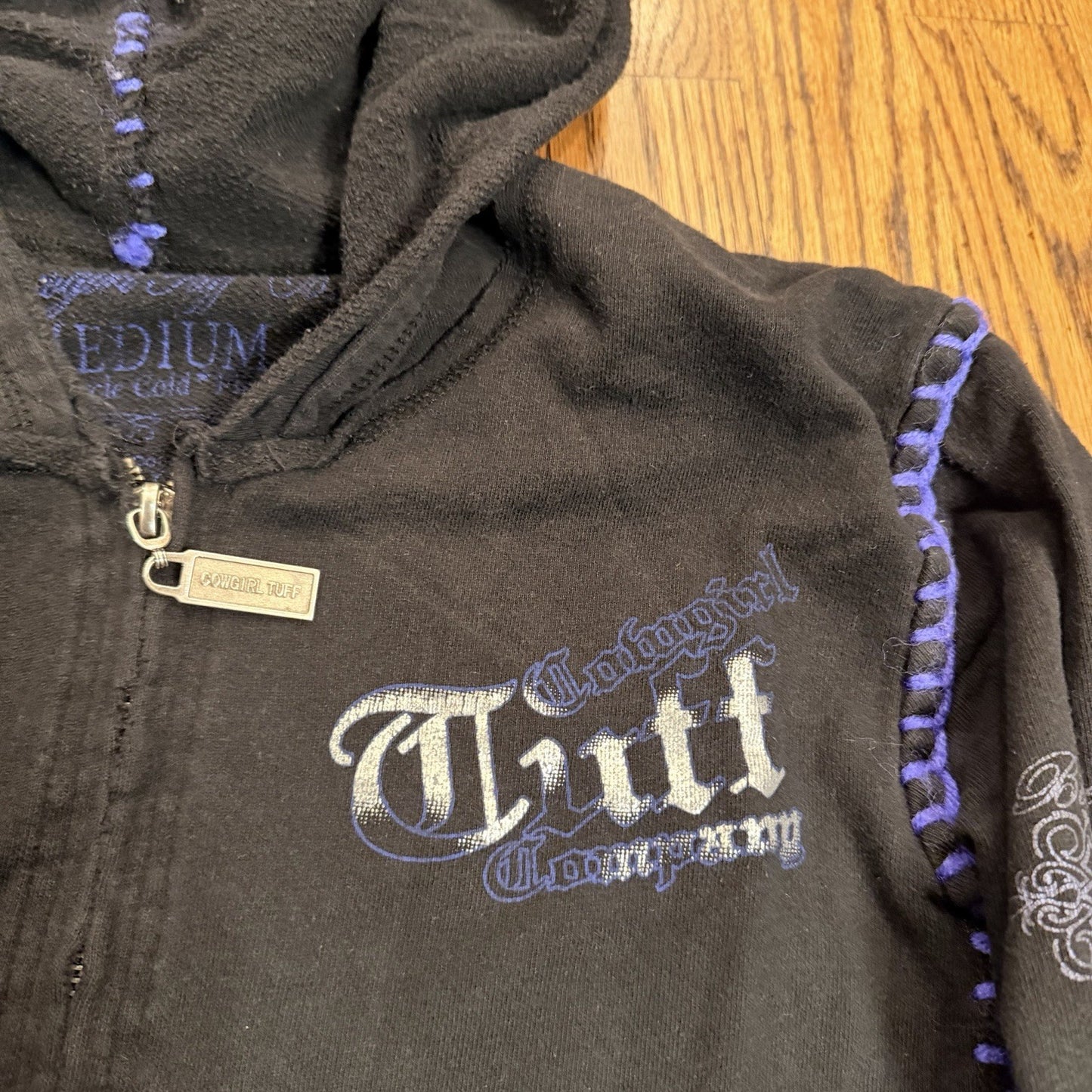 Cowgirl Tuff Victory Full Zip Up Hoodie Jacket Black Size Medium Western 2000s