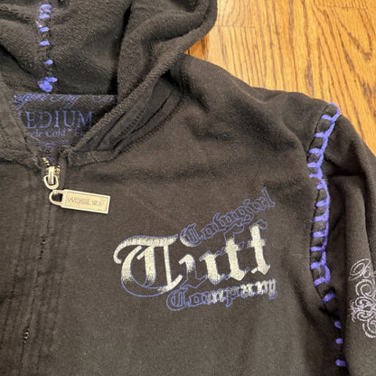 Cowgirl Tuff Victory Full Zip Up Hoodie Jacket Black Size Medium Western 2000s