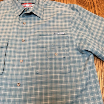 Helly Hansen Plaid Ventilated Hiking Fishing Shirt Large Blue L