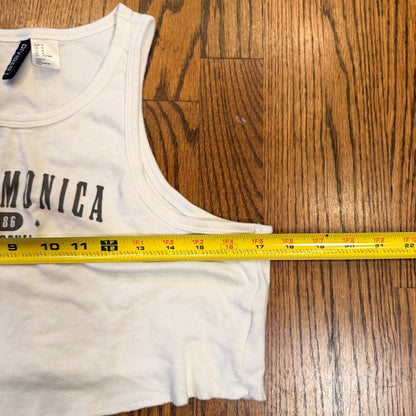 H&M Divided Santa Monica California Graphic Crop Tank Top Medium White