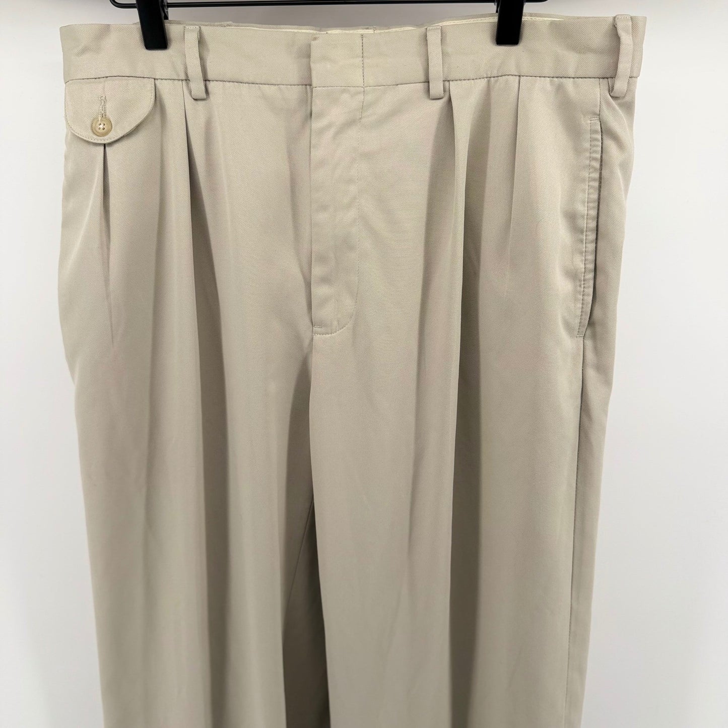 Polo Golf Ralph Lauren Pleated Khaki Trousers Relaxed Fit Cuffed 34x34 Tan