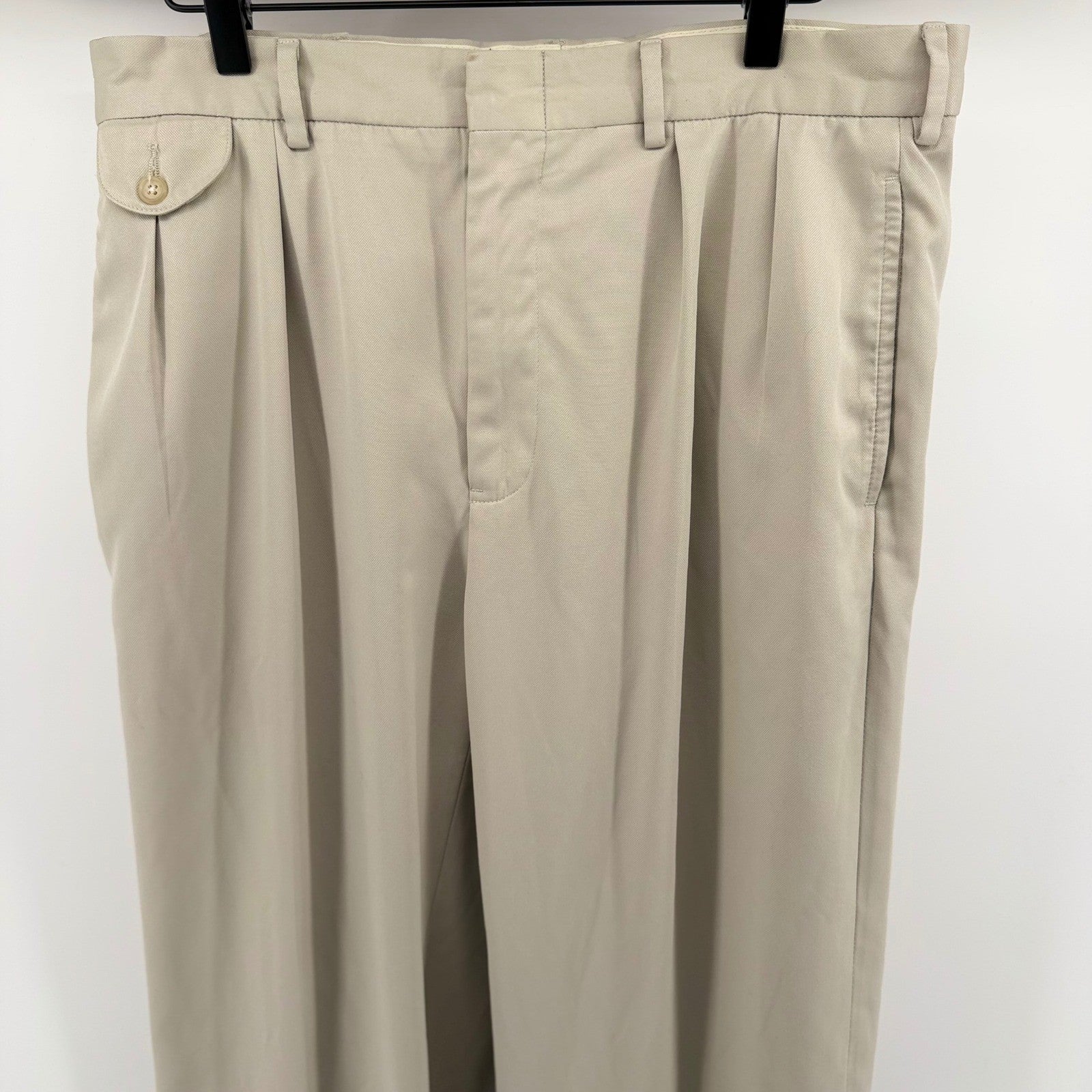 Polo Golf Ralph Lauren Pleated Khaki Trousers Relaxed Fit Cuffed 34x34 Tan