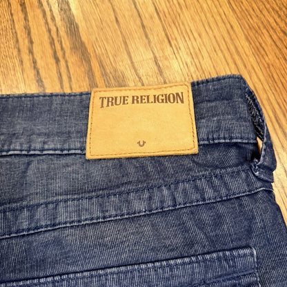 True Religion Ricky Relaxed Straight Cord Pants 36 Blue Horseshoe Flap Pocket