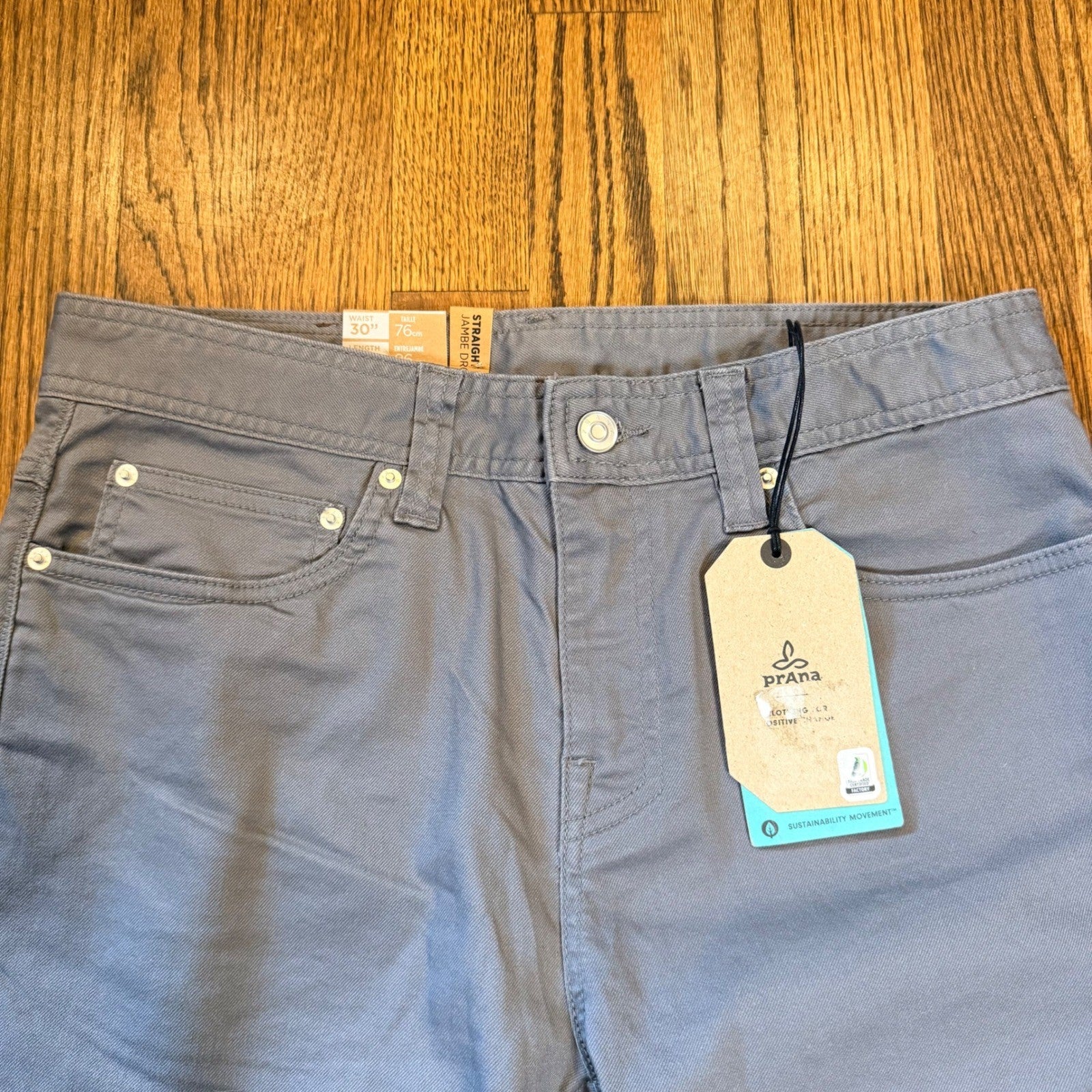 Prana Bridger Jean Slim Fit Straight Leg Stretch Denim 30x34 Gravel Grey NWT