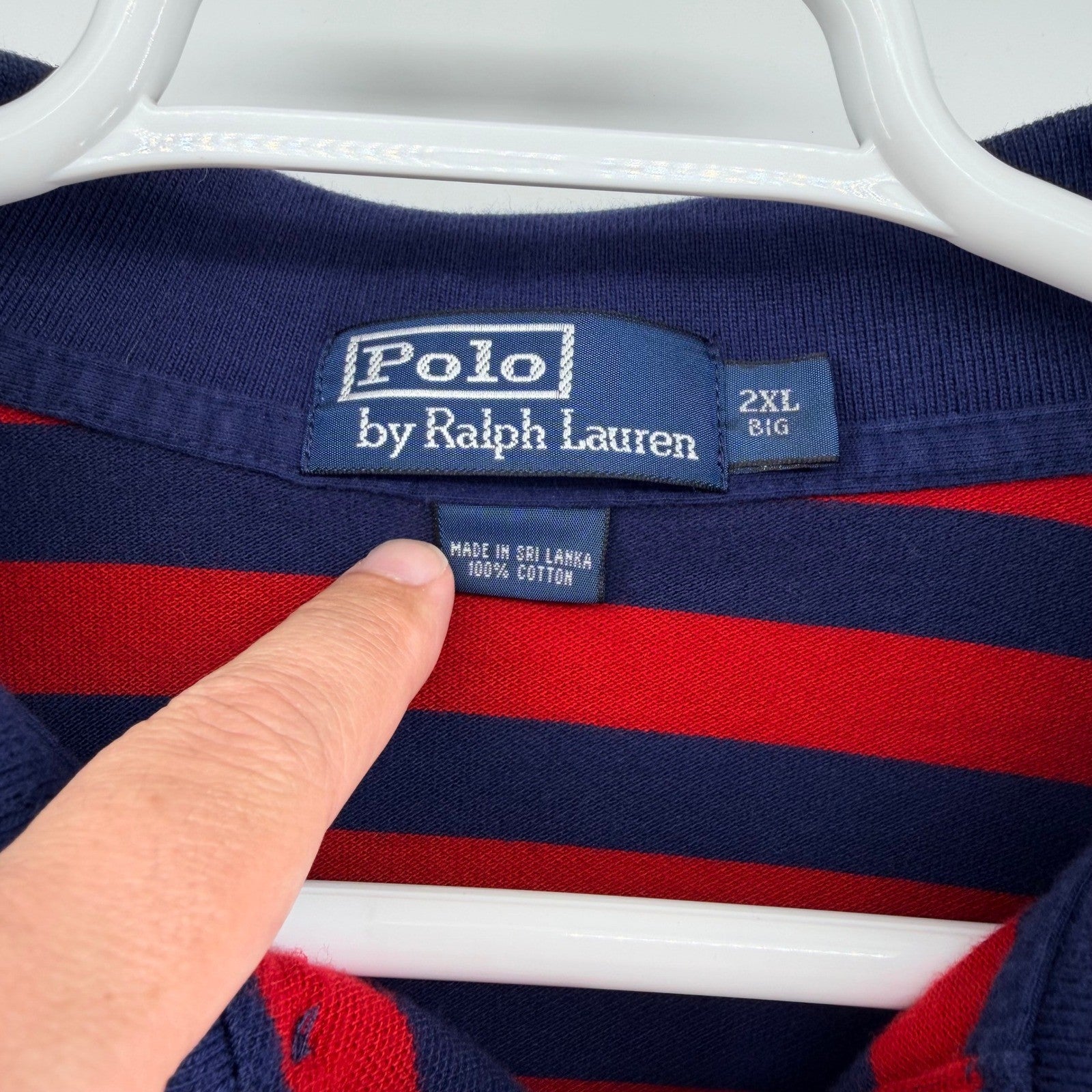 Polo Ralph Lauren Striped Polo Shirt Big & Tall 2XL Red Navy Blue Cotton Pique