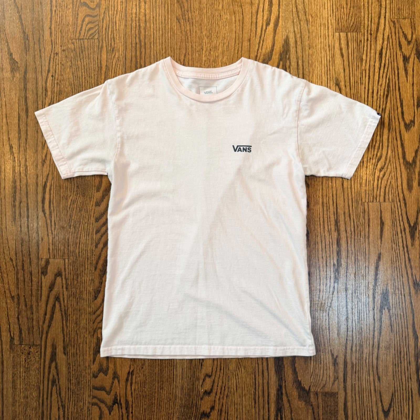 Vans Classic Fit Wave Graphic T-Shirt Checkerboard Logo Small Peach Pink