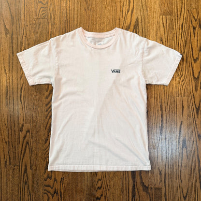 Vans Classic Fit Wave Graphic T-Shirt Checkerboard Logo Small Peach Pink
