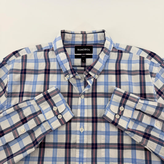 Bonobos Slim Fit Plaid Button Down Shirt XL Blue Pink Cotton Business Casual