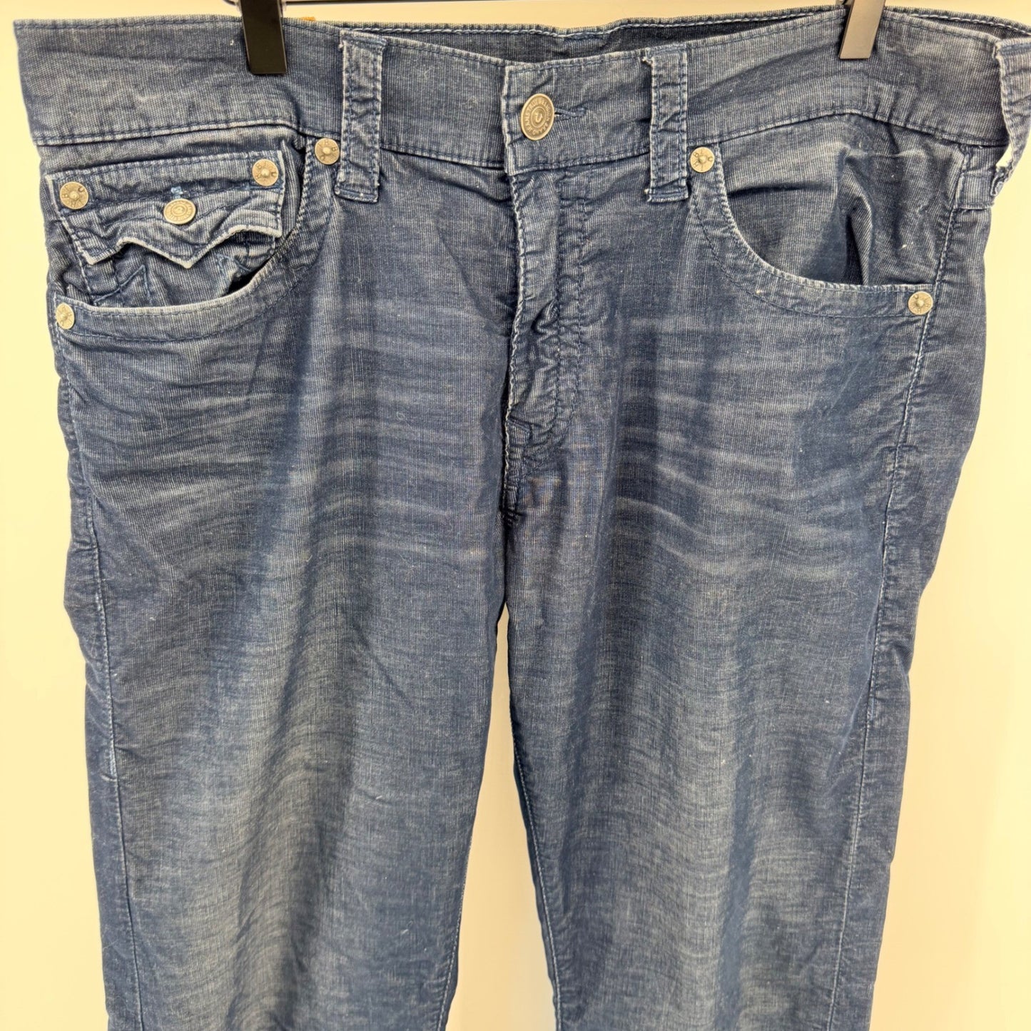 True Religion Ricky Relaxed Straight Corduroy Pants Navy Blue 36 x 33 Mens