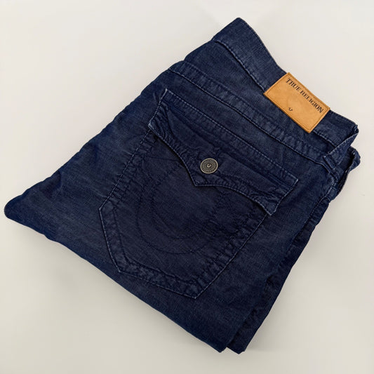 True Religion Ricky Relaxed Straight Corduroy Pants Navy Blue 36 x 33 Mens
