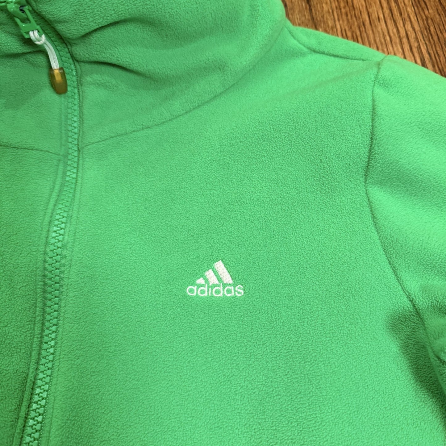 Adidas Jacket Womens Small Green Polar Fleece Full Zip Long Sleeve Running