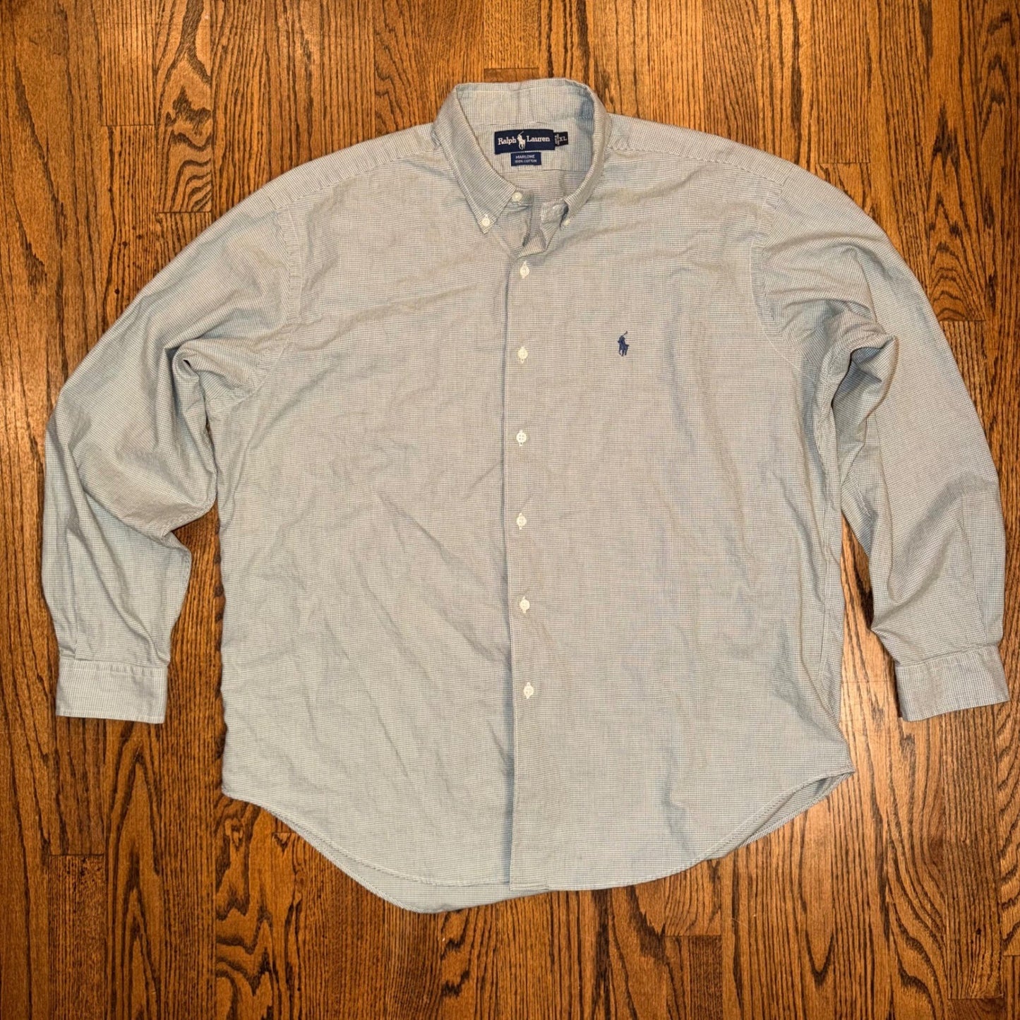 Ralph Lauren Marlowe Houndstooth Button Down Shirt XL Blue White Cotton