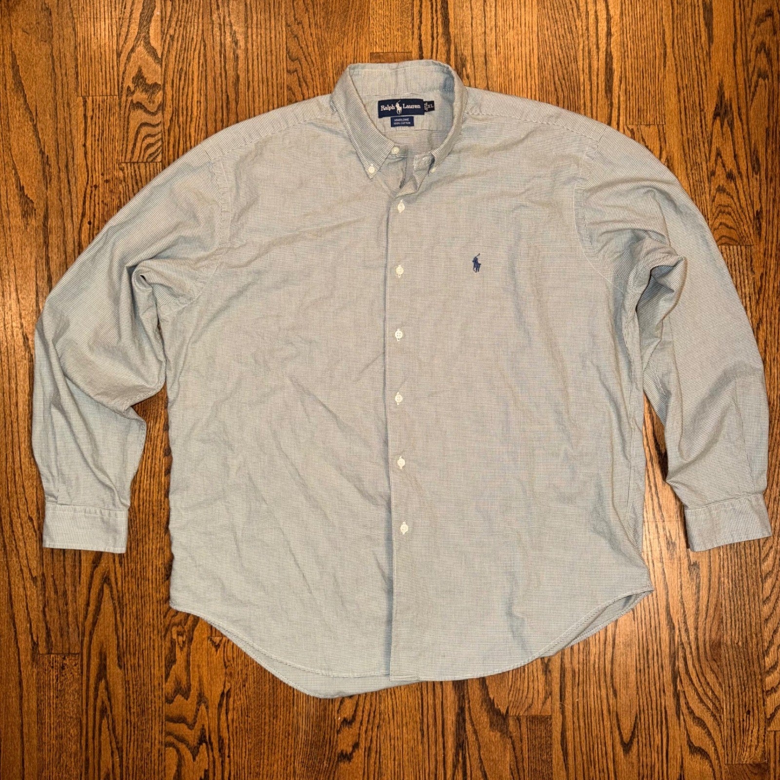 Ralph Lauren Marlowe Houndstooth Button Down Shirt XL Blue White Cotton