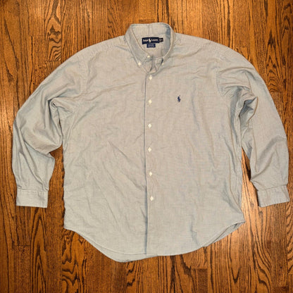 Ralph Lauren Marlowe Houndstooth Button Down Shirt XL Blue White Cotton