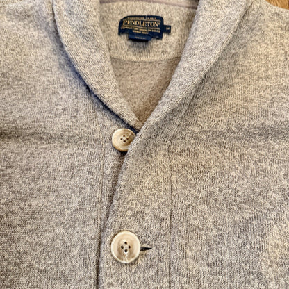 Pendleton Shawl Collar Cardigan Sweater Elbow Patches Medium Oatmeal Tan Grandpa