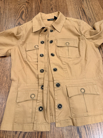 ana Jacket Women Medium Brown Snap Front Pockets Cotton Spandex Coat