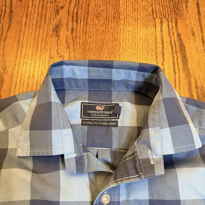 Vineyard Vines Performance Tucker Shirt Blue Buffalo Check Plaid Small 1W1954
