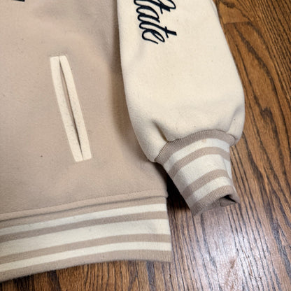 New York 1982 Empire State Varsity Bomber Jacket - Forever 21 - Tan - Size XS