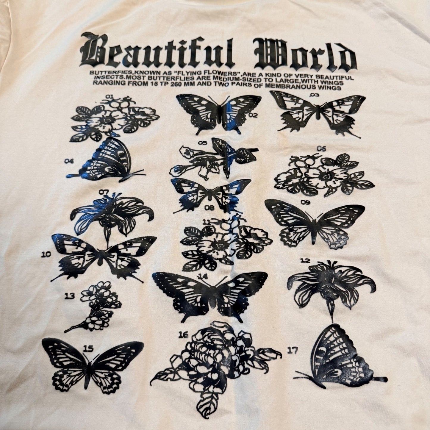Romwe Beautiful World Butterfly Graphic T-Shirt XL Cream Gothic Streetwear