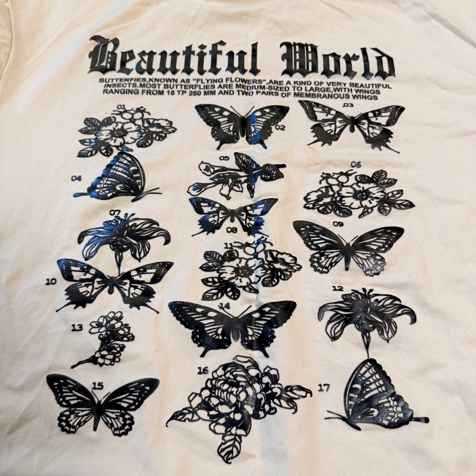 Romwe Beautiful World Butterfly Graphic T-Shirt XL Cream Gothic Streetwear