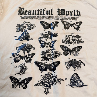 Romwe Beautiful World Butterfly Graphic T-Shirt XL Cream Gothic Streetwear